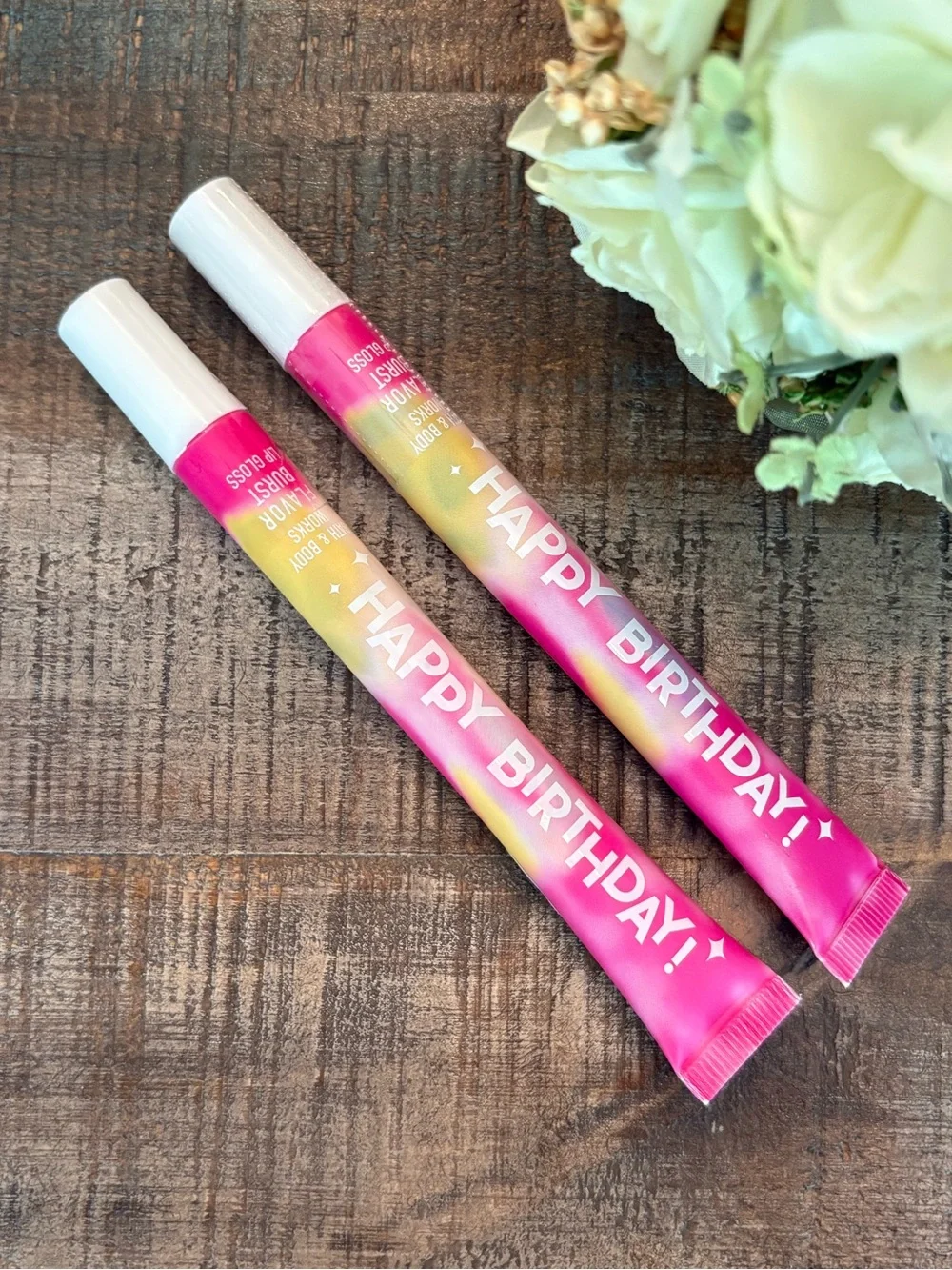 NEW Bath & Body Works HAPPY BIRTHDAY Flavor Burst LIP GLOSS Vanilla DUO!